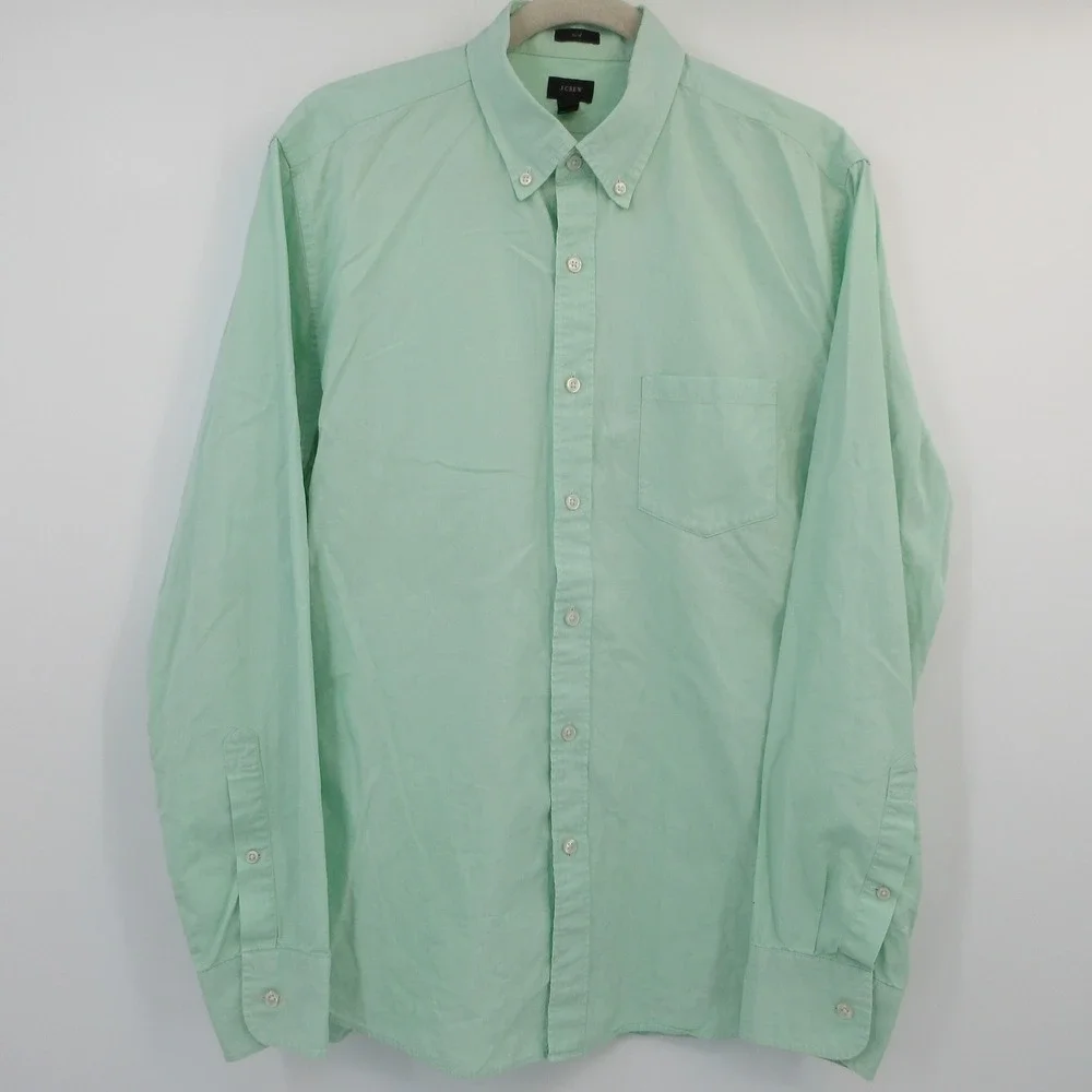 J Crew Mens Slim Fit Button Down Shirt Mint Green Cotton Long Sleeve Large
